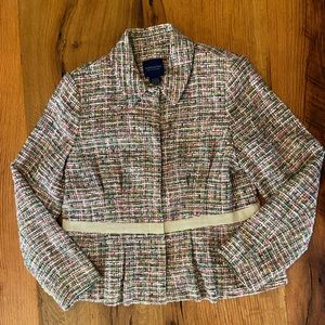 Doncaster Collection Woven Lined Blazer in Greens, Pink and White, Size  12P